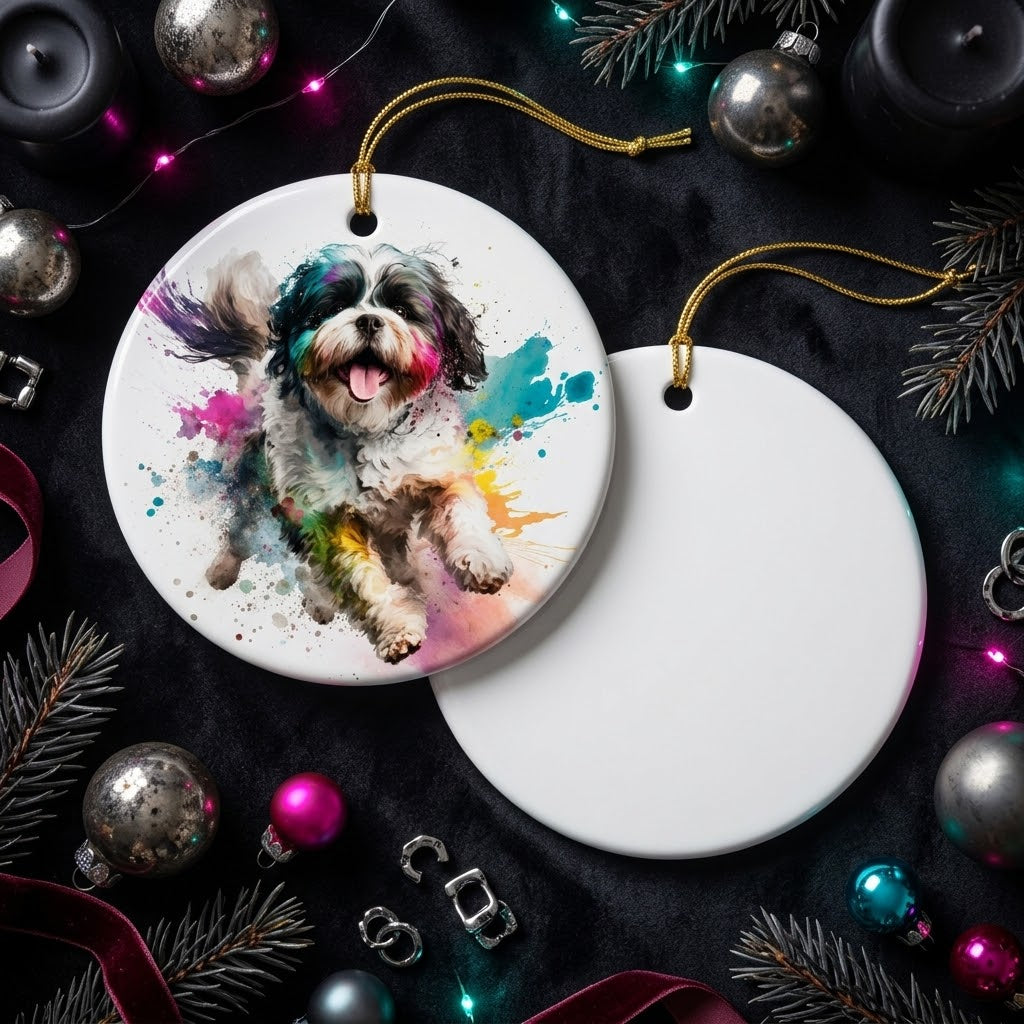 Shih Tzu Christmas Ornament | Ceramic Dog Portrait Holiday Gift - House of Hounds