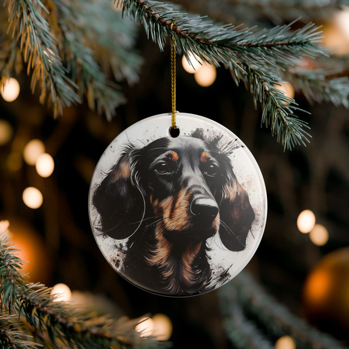 Black & Tan Dachshund Christmas Ornament | Ceramic Dog Portrait Holiday Gift - House of Hounds