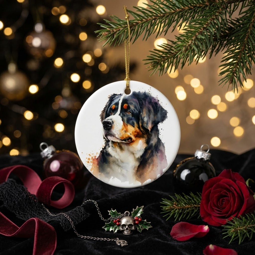 Bernese Mountain Dog Christmas Ornament | Ceramic Dog Portrait Holiday Gift - House of Hounds