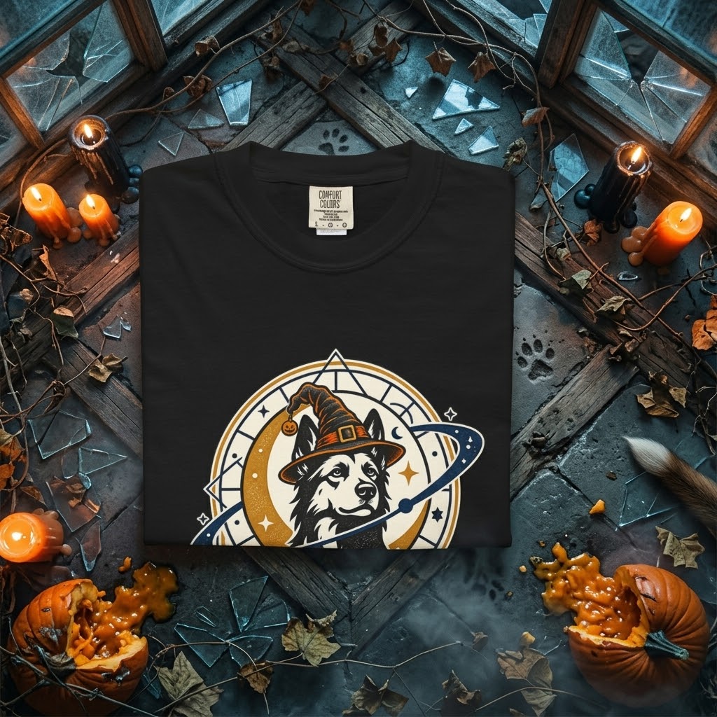 House of Hounds Witch Dog Halloween Logo Tee | Comfort Colors 1717 Unisex Garment-Dyed T-Shirt