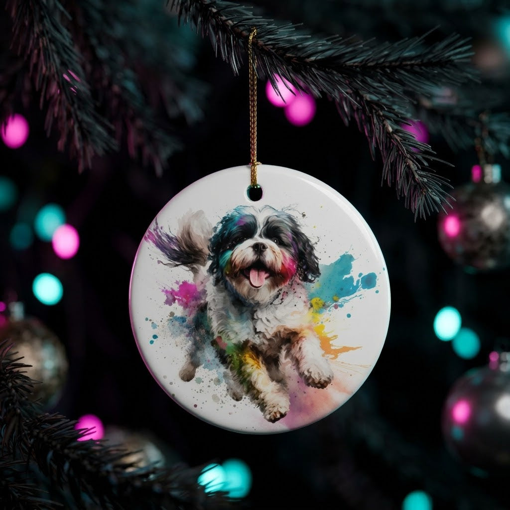 Shih Tzu Christmas Ornament | Ceramic Dog Portrait Holiday Gift - House of Hounds