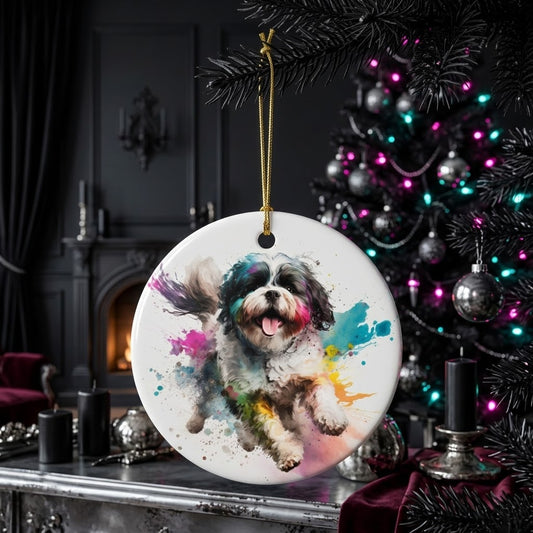 Shih Tzu Christmas Ornament | Ceramic Dog Portrait Holiday Gift - House of Hounds