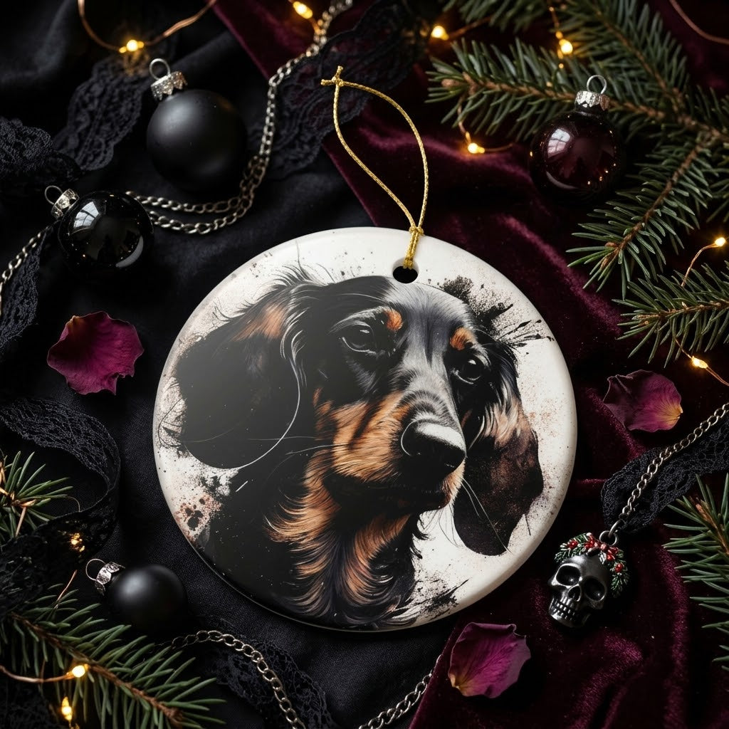 Black & Tan Dachshund Christmas Ornament | Ceramic Dog Portrait Holiday Gift - House of Hounds