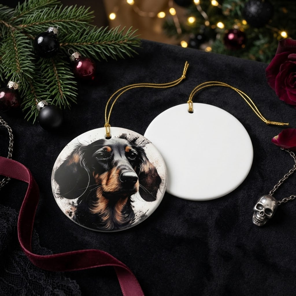 Black & Tan Dachshund Christmas Ornament | Ceramic Dog Portrait Holiday Gift - House of Hounds