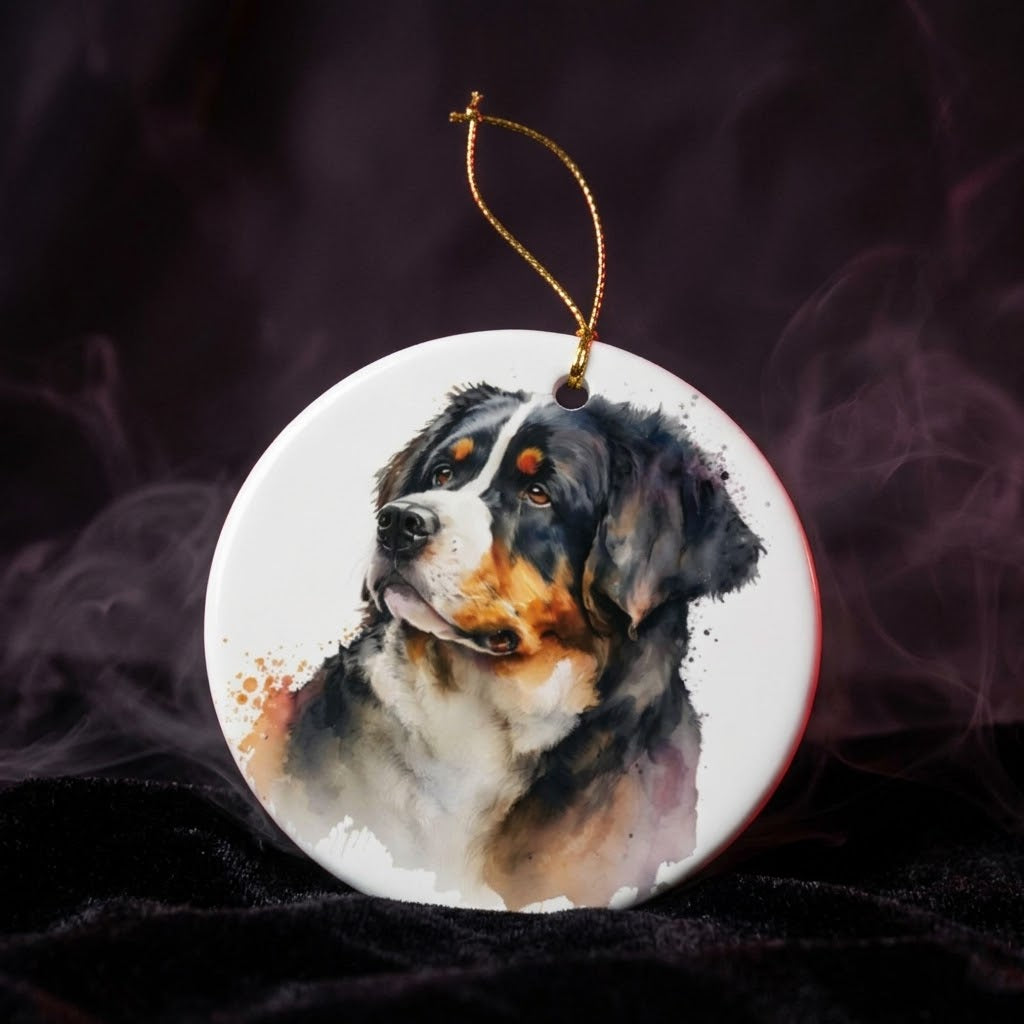 Bernese Mountain Dog Christmas Ornament | Ceramic Dog Portrait Holiday Gift - House of Hounds